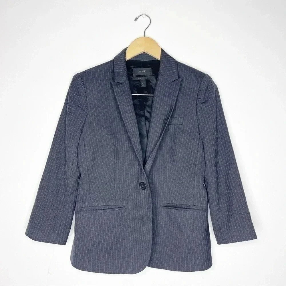 J. Crew Wool One Button Blazer Pin Stripe Jacket Size 6
